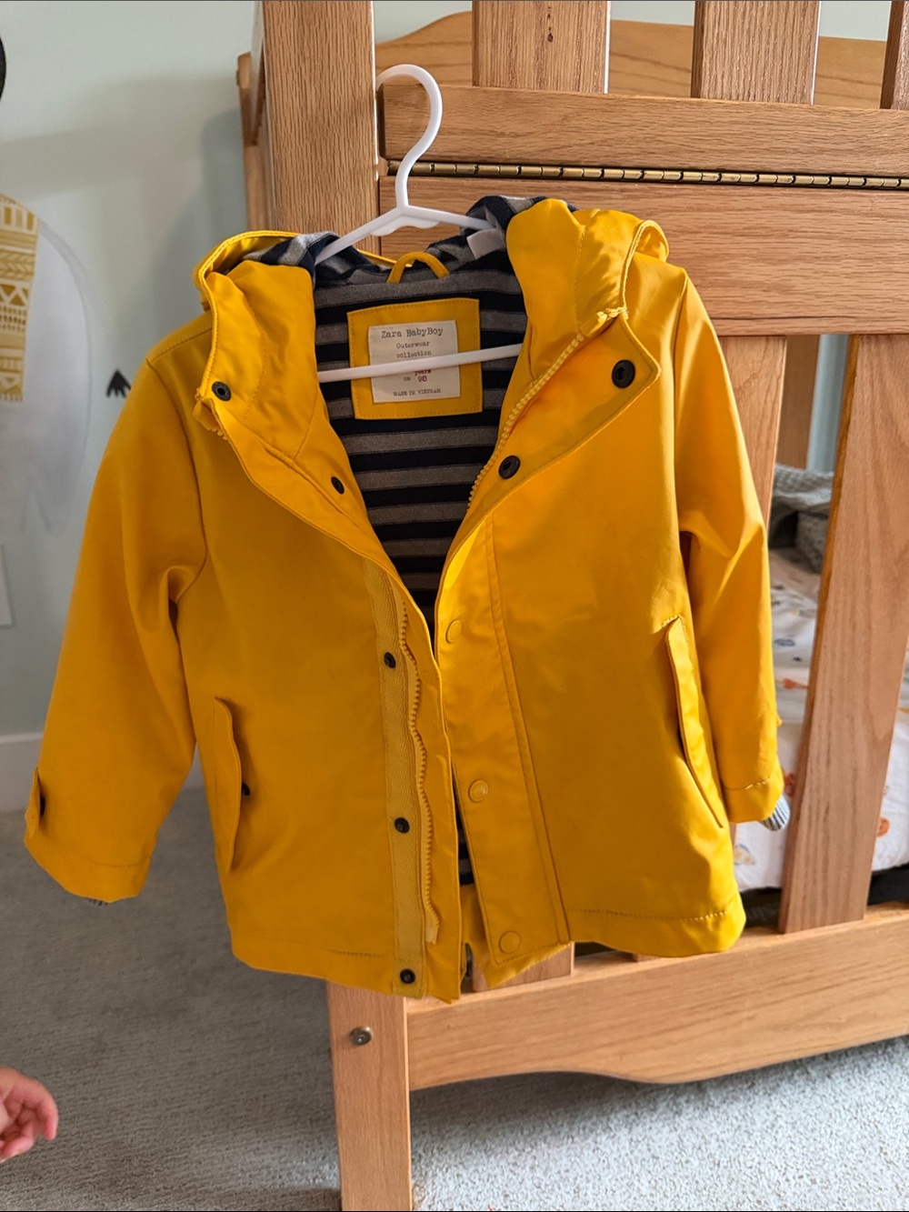 Zara Kids Yellow Hooded Raincoat with Striped Lining